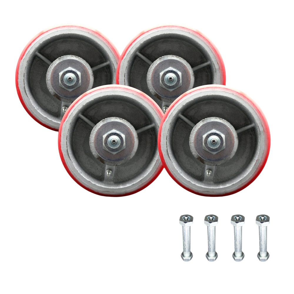 Go Mini's Moving and Portable Storage Container Replacement Wheel Set – 6 Inch Red Polyurethane on Cast Iron Wheel with Zerk Axle Nuts – Set of 4- Service Caster Brand — photo 1