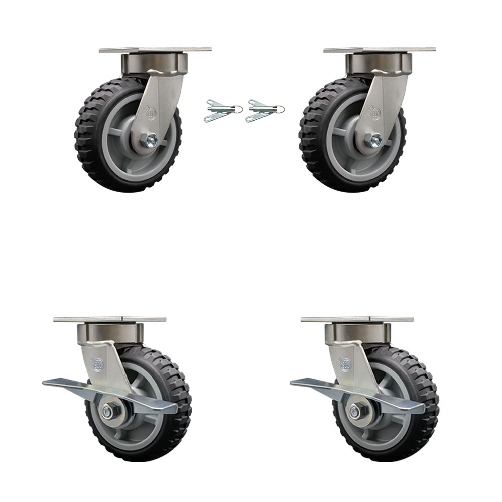 Heavy Duty Kingpinless Swivel Caster Set of 4 with 6 Inch MudderTuffer Thermoplastic Rubber Wheels and Ball Bearings-Includes 2 Swivel with Swivel Locks and 2 Swivel with Brakes - Service Caster Brand — photo 1