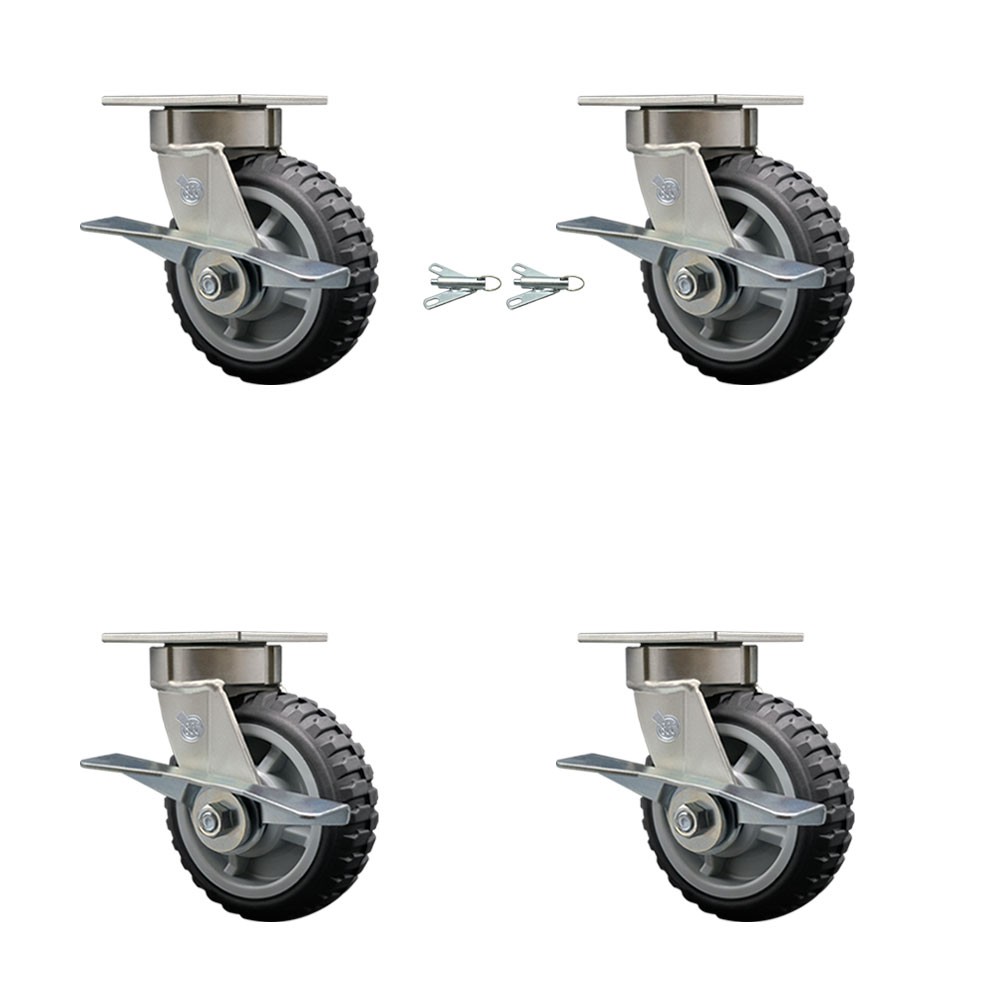 Heavy Duty Kingpinless Swivel Caster Set of 4 with 6 Inch MudderTuffer Thermoplastic Rubber Wheels and Ball Bearing-Include 2 Swivel with Brake&Swivel Lock and 2 Swivel with Brake-Service Caster Brand — photo 1