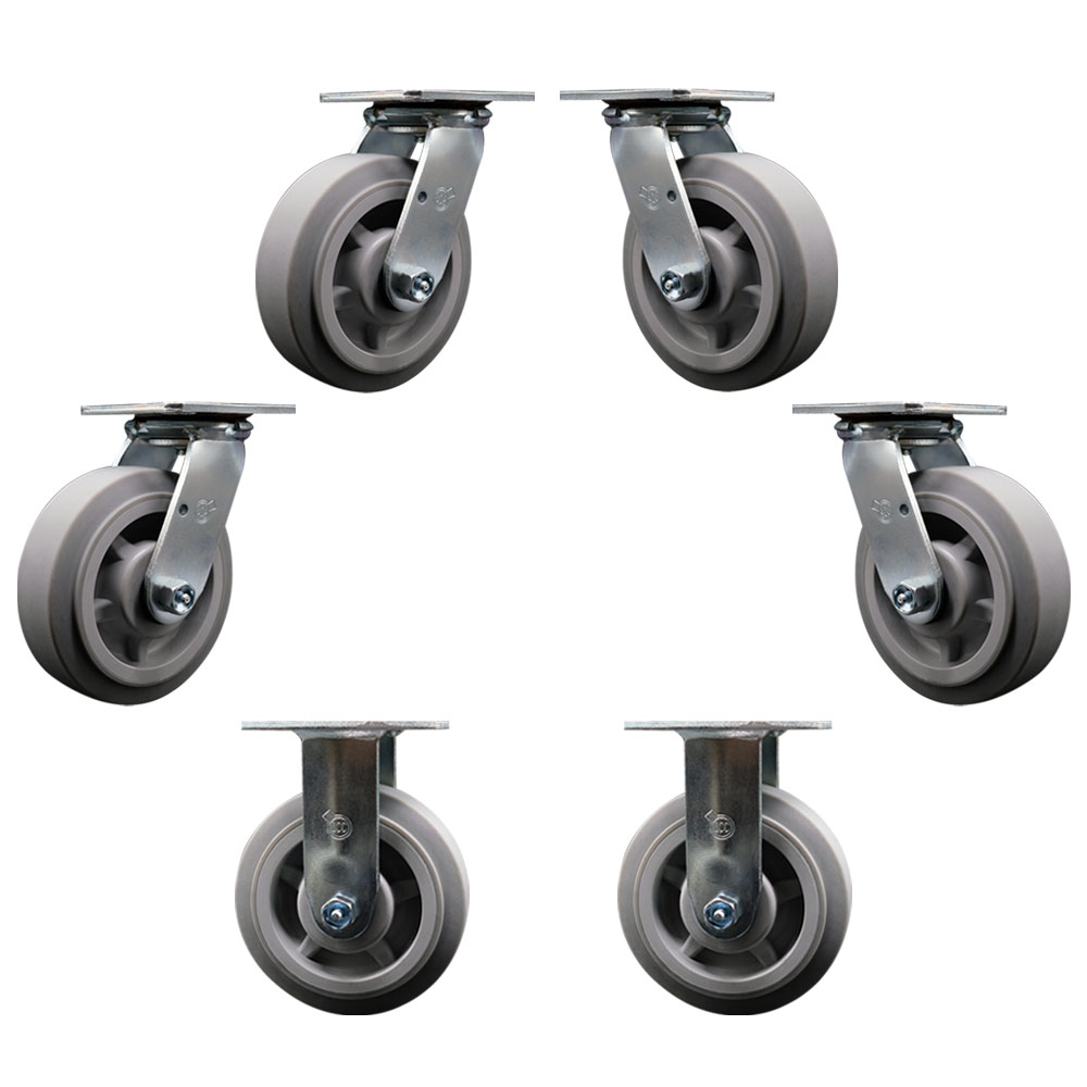 Service Caster Brand Replacement Caster Set for Magliner Platform Truck and U-Boats – Thermoplastic Rubber Swivel Top Plate Caster Set w/6" x 2" Gray Wheel –Includes 4 Swivel Casters & 2 Rigid Casters — photo 1