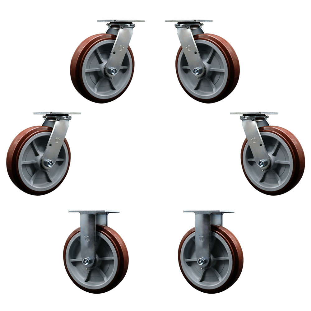 Service Caster Brand Replacement Caster Set for Magliner U-Boat Casters 130077 130078 – Heavy Duty Replacement – 8 Inch Polyurethane Wheels – Includes 4 Swivel Casters & 2 Rigid Casters — photo 1