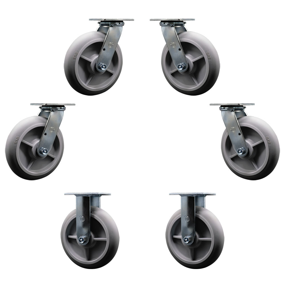 Service Caster Brand Replacement Caster Set for Magliner U-Boat Casters 13063 13064 – Thermoplastic Rubber Swivel Top Plate Caster Set w/8" x 2" Gray Wheel -Includes 4 Swivel Casters & 2 Rigid Casters — photo 1