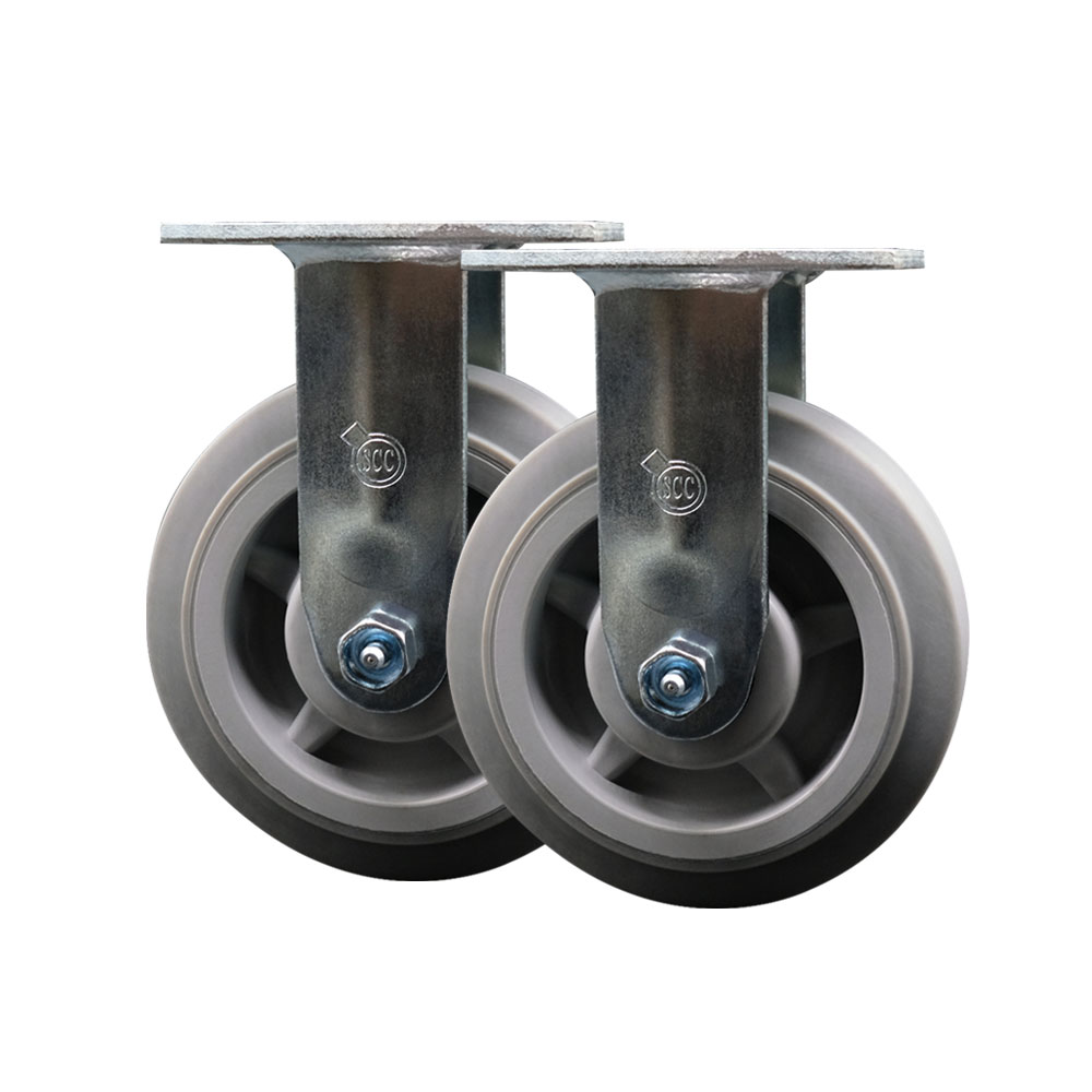Service Caster Brand Replacement Caster Set for Magliner Platform Truck and U-Boat Caster 130067 - Thermoplastic Rubber Rigid Top Plate Caster Set w/6" x 2" Gray Wheel - Includes 2 Rigid Casters — photo 1
