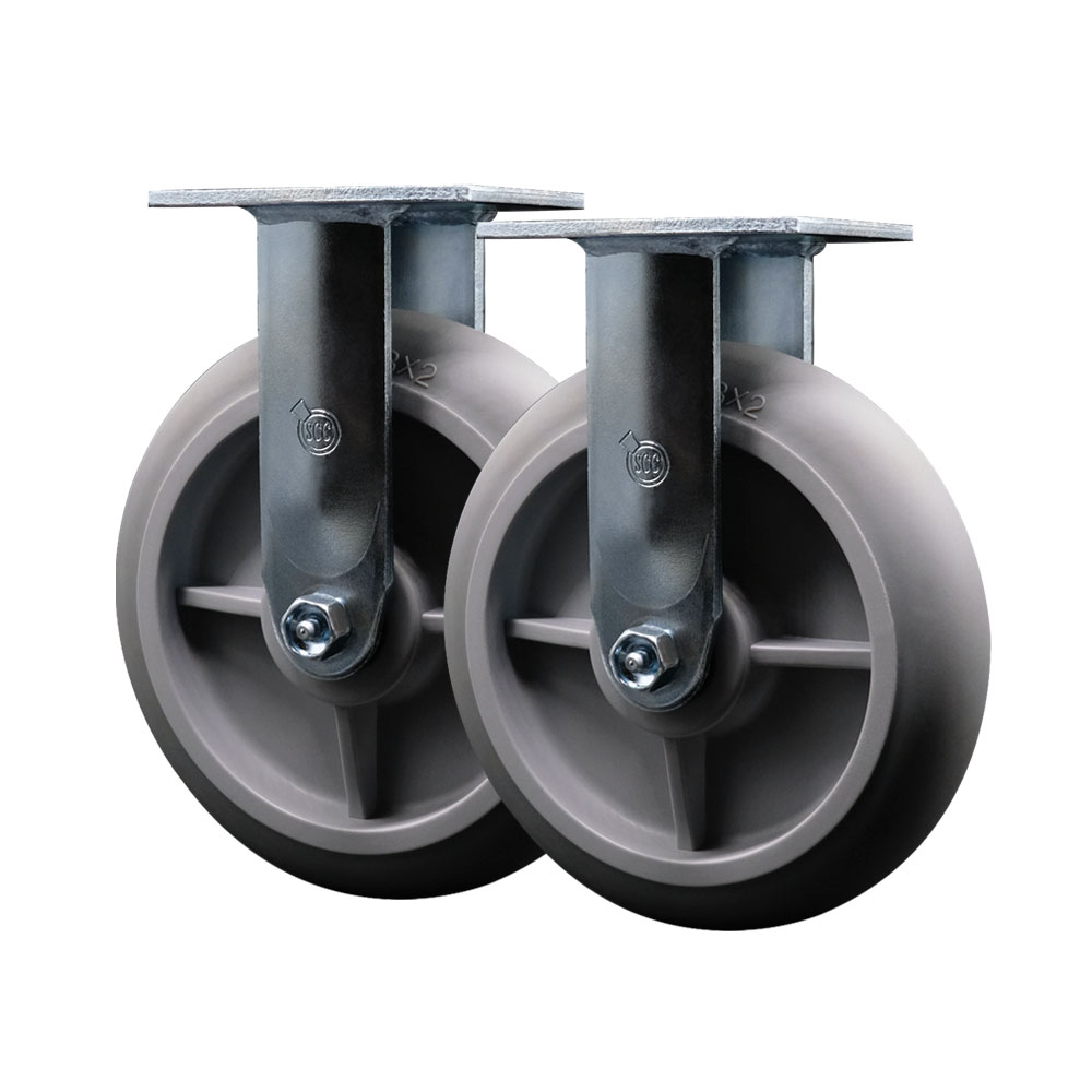 Service Caster Brand Replacement Caster Set for Magliner Platform Truck and U-Boat Casters 13064 130029 – Thermoplastic Rubber Rigid Top Plate Caster Set w/8" x 2" Gray Wheel –Includes 2 Rigid Casters — photo 1