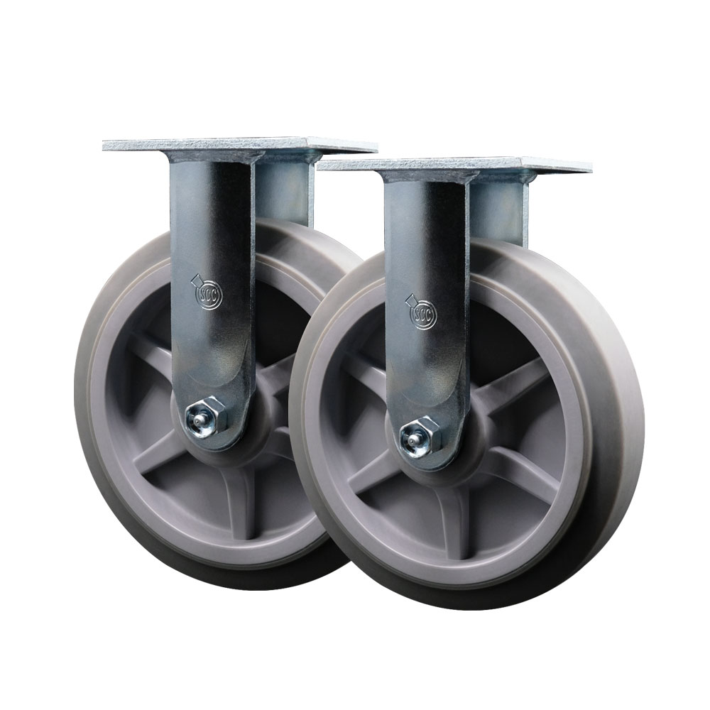 Service Caster Brand Replacement Caster Set for Magliner Platform Truck and U-Boat Caster 130075 - Thermoplastic Rubber Rigid Top Plate Caster Set w/8" x 2" Gray Wheel - Includes 2 Rigid Casters — photo 1