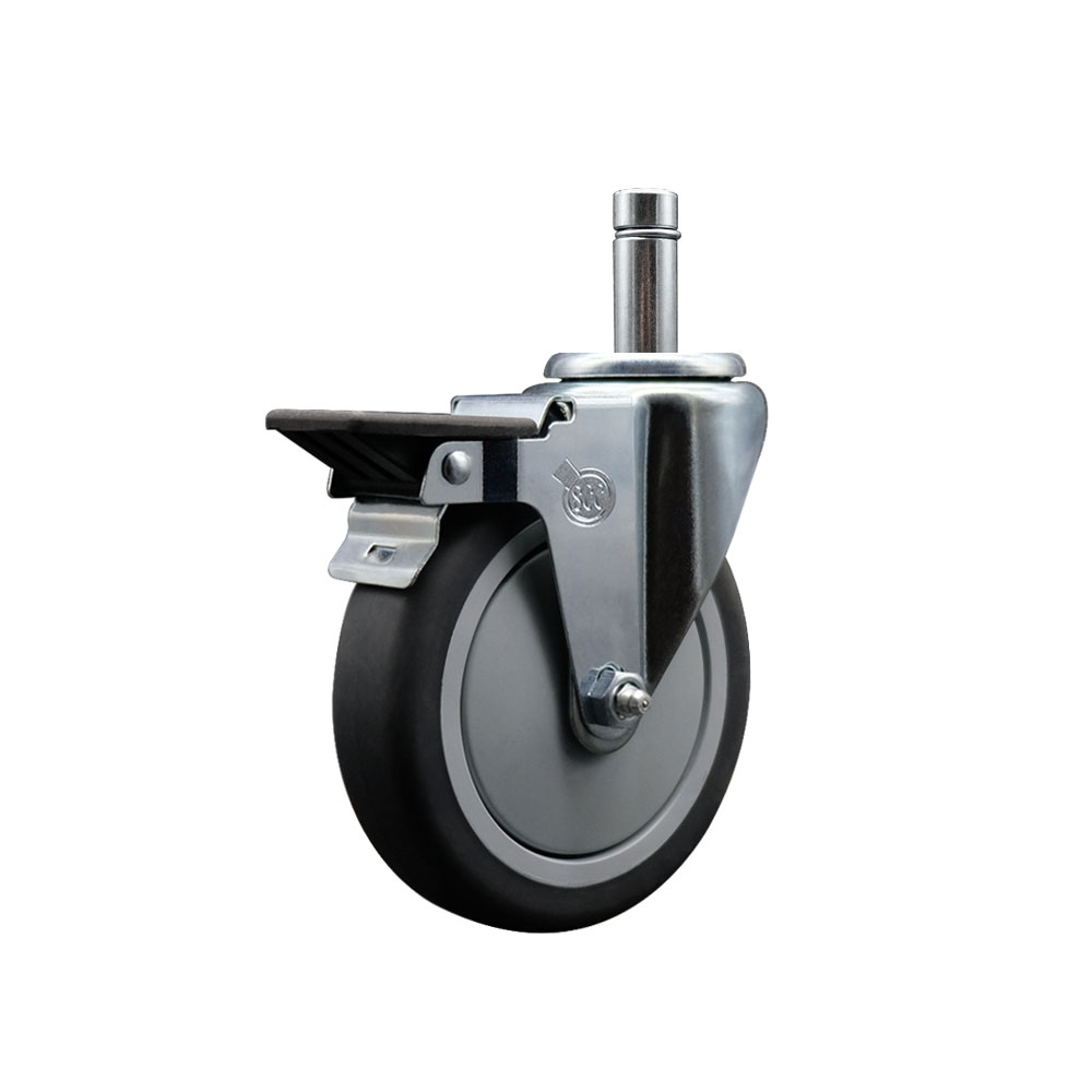 4615MDBA 5MDBA Metro 5 Inch Swivel Grip Ring Stem Caster with Brake-Fit Metro Super Erecta Shelf Posts, Carts, and Shelving Units-Light Duty Replacement-Thermoplastic Rubber Wheel-Service Caster Brand — photo 1