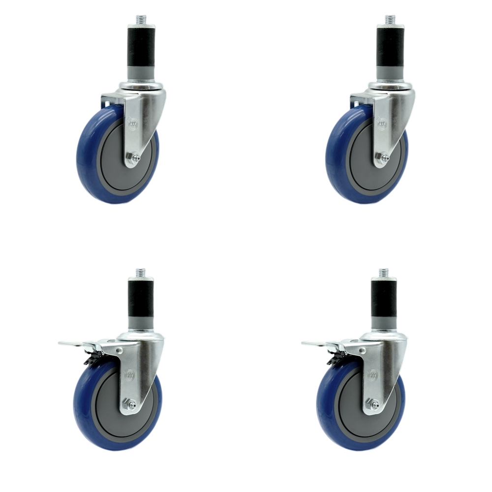 Regency Work Table and Equipment Stand Caster Set – 5 Inch Blue Poly Wheel -  Replacement Casters - 2 Swivel with Total Lock Brakes and 2 Swivel Casters - Set of 4 - Service Caster Brand — photo 1