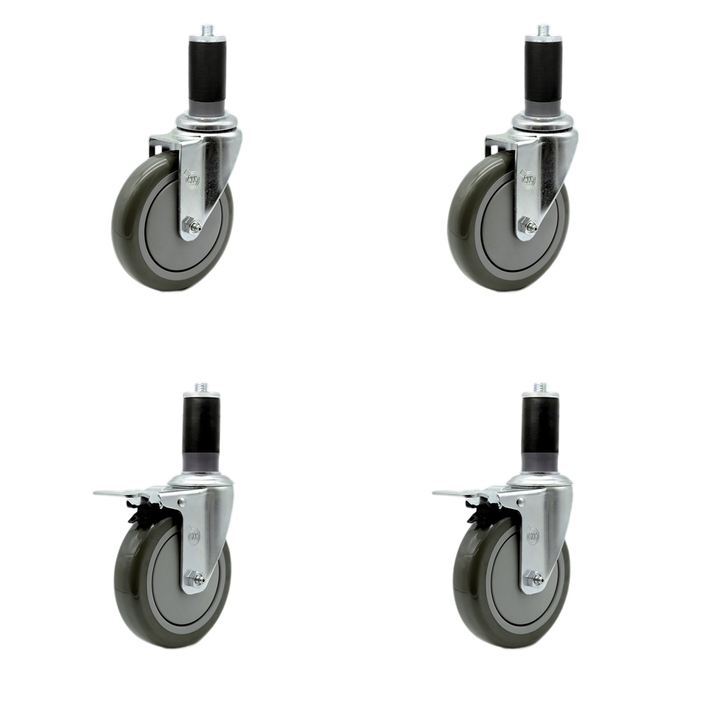 Regency Work Table and Equipment Stand Caster Set – 5 Inch Gray Poly Wheel -  Replacement Casters - 2 Swivel with Total Lock Brakes and 2 Swivel Casters - Set of 4 - Service Caster Brand — photo 1