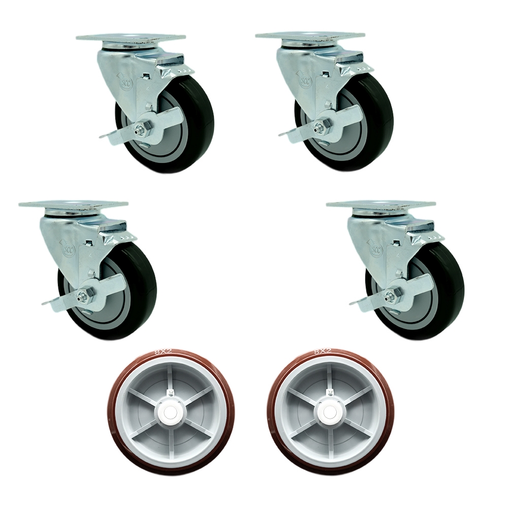 Regency 600UBCKIT6 U-Boat Utility Cart Caster and Wheel Full Replacement Set - Includes 4 Swivel Black Casters with Brakes and 2 Wheels - Service Caster Brand — photo 1