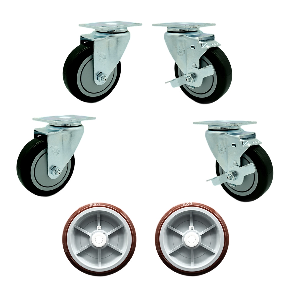 Regency 600UBCKIT6 U-Boat Utility Cart Caster and Wheel Full Replacement Set - Includes 4 Swivel Black Casters, 2 with Brakes and 2 Wheels - Service Caster Brand — photo 1