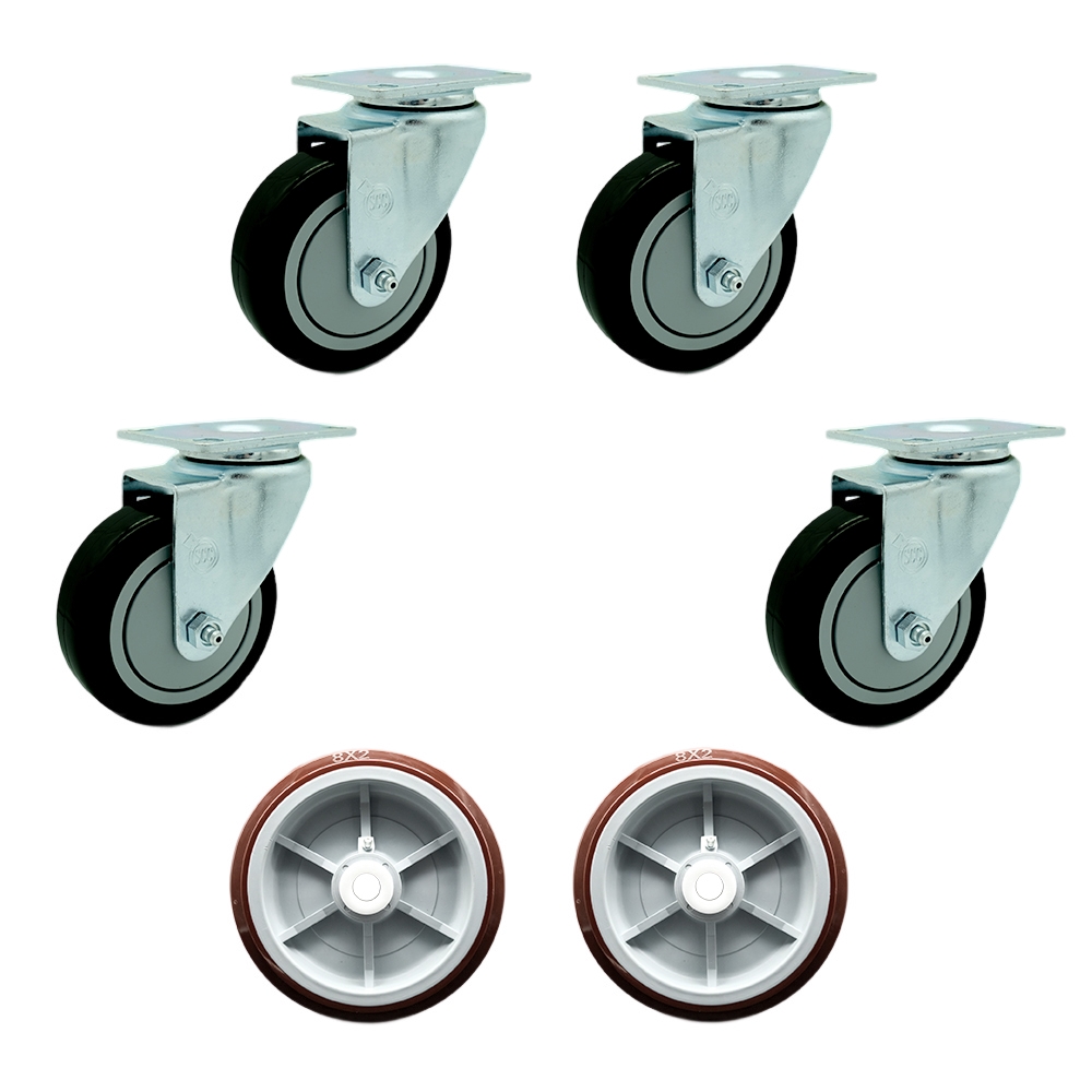 Regency 600UBCKIT6 U-Boat Utility Cart Caster and Wheel Full Replacement Set - Includes 4 Swivel Black Casters and 2 Wheels - Service Caster Brand — photo 1