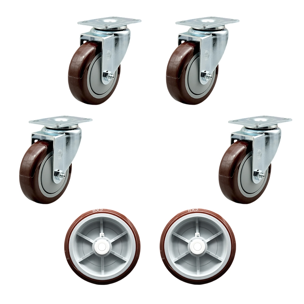 Regency 600UBCKIT6 U-Boat Utility Cart Caster and Wheel Full Replacement Set - Includes 4 Swivel Maroon Casters and 2 Wheels - Service Caster Brand — photo 1