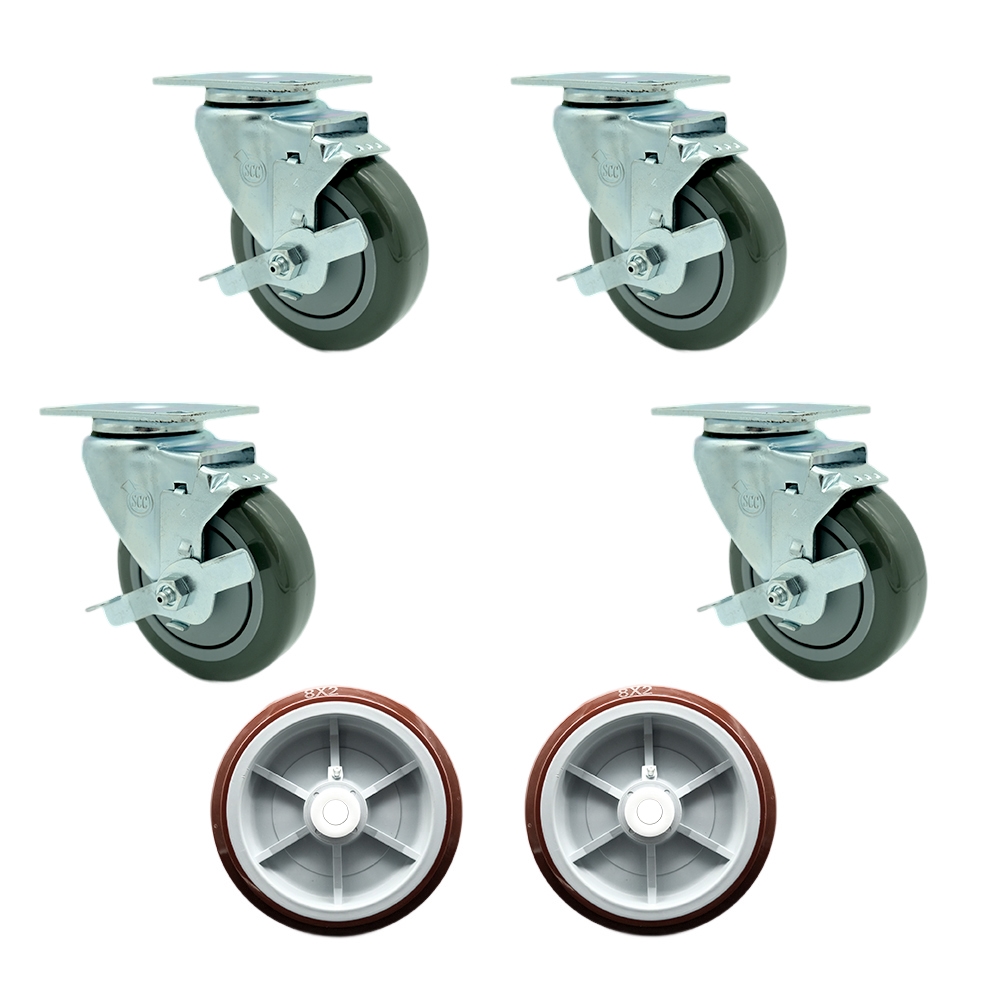 Regency 600UBCKIT6 U-Boat Utility Cart Caster and Wheel Full Replacement Set - Includes 4 Swivel Gray Casters with Brakes and 2 Wheels - Service Caster Brand — photo 1
