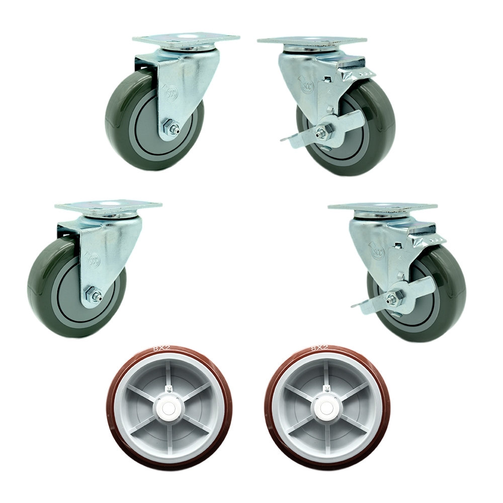 Regency 600UBCKIT6 U-Boat Utility Cart Caster and Wheel Full Replacement Set - Includes 4 Swivel Gray Casters, 2 with Brakes and 2 Wheels - Service Caster Brand — photo 1