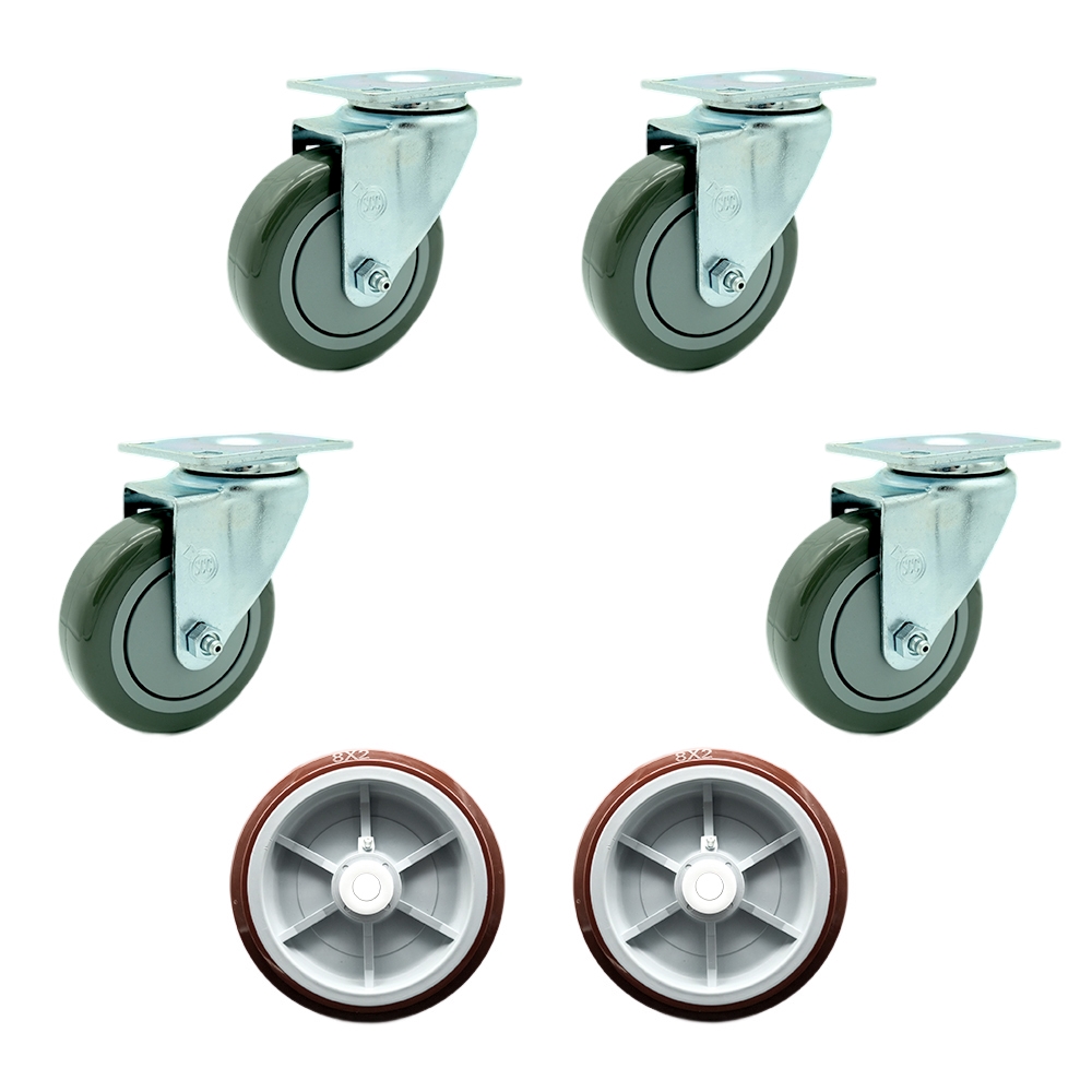 Regency 600UBCKIT6 U-Boat Utility Cart Caster and Wheel Full Replacement Set - Includes 4 Swivel Gray Casters and 2 Wheels - Service Caster Brand — photo 1
