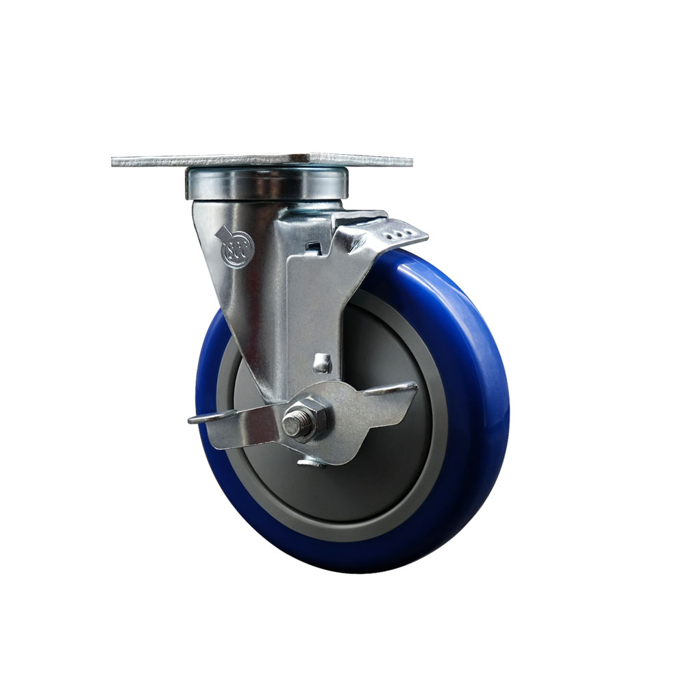 600CASTERPC4 Regency 5 Inch Swivel Caster with Brake - Fits Regency Models 351BASE24 351BASE36 600DC1536 600DC1548 600DC1560 - Light Duty Replacement - Blue Polyurethane Wheel - Service Caster Brand — photo 1