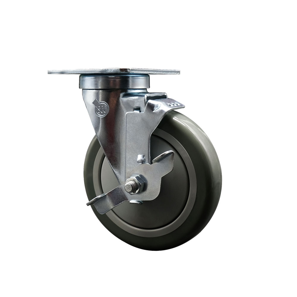 600CASTERPC4 Regency 5 Inch Swivel Caster with Brake - Fits Regency Models 351BASE24 351BASE36 600DC1536 600DC1548 600DC1560 - Light Duty Replacement - Gray Polyurethane Wheel - Service Caster Brand — photo 1