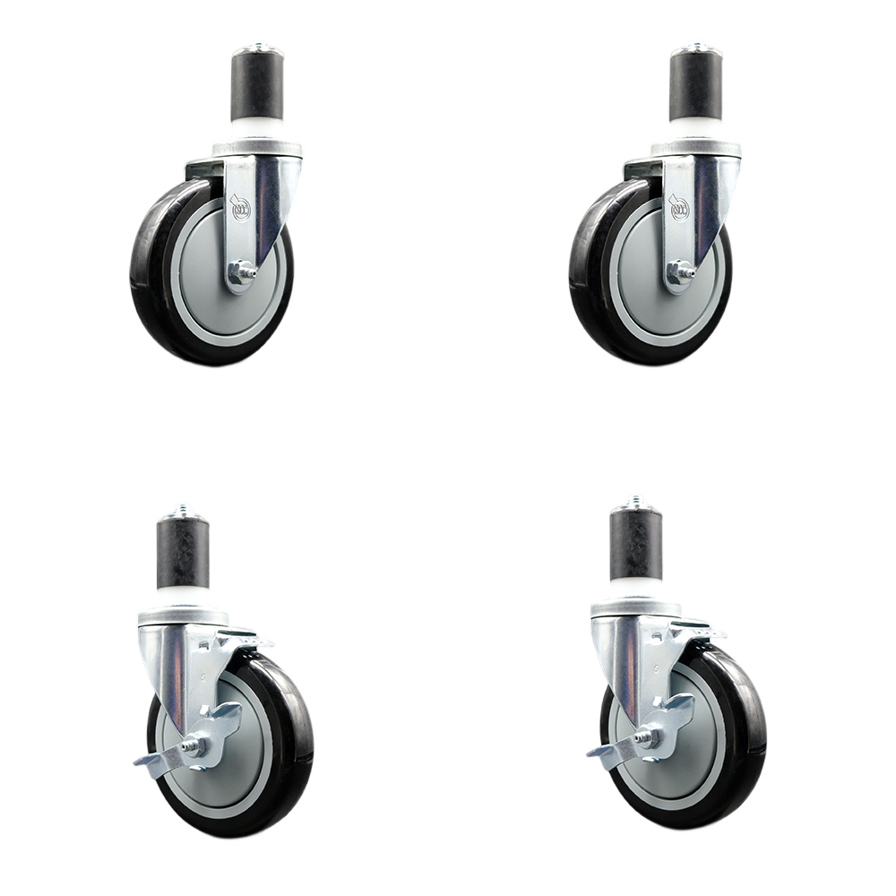 Regency Work Table and Equipment Stand Caster Set – 5 Inch Black Poly Wheel -  Replacement Caster Set - 2 Swivel Casters and 2 Swivel Casters with Brakes - Set of 4 - Service Caster Brand — photo 1