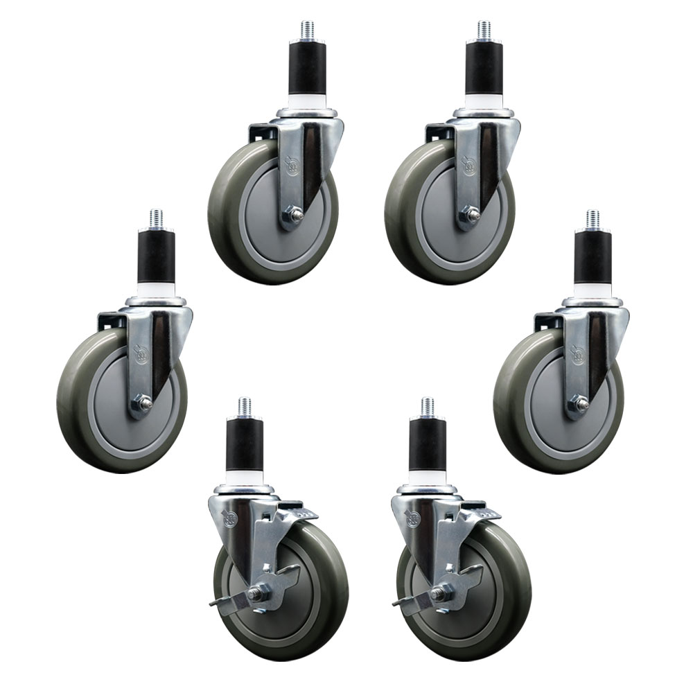 600CASTER6 Regency 5 Inch Expanding Stem Caster Set - Light Duty Replacement - Gray Polyurethane Wheel - Includes 4 Swivel Casters & 2 Swivel Casters with Brakes - Service Caster Brand — photo 1