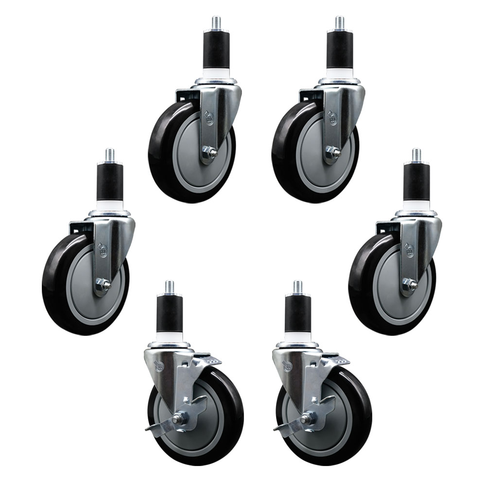 600CASTER6 Regency 5 Inch Expanding Stem Caster Set - Light Duty Replacement - Black Polyurethane Wheel - Includes 4 Swivel Casters & 2 Swivel Casters with Brakes - Service Caster Brand — photo 1