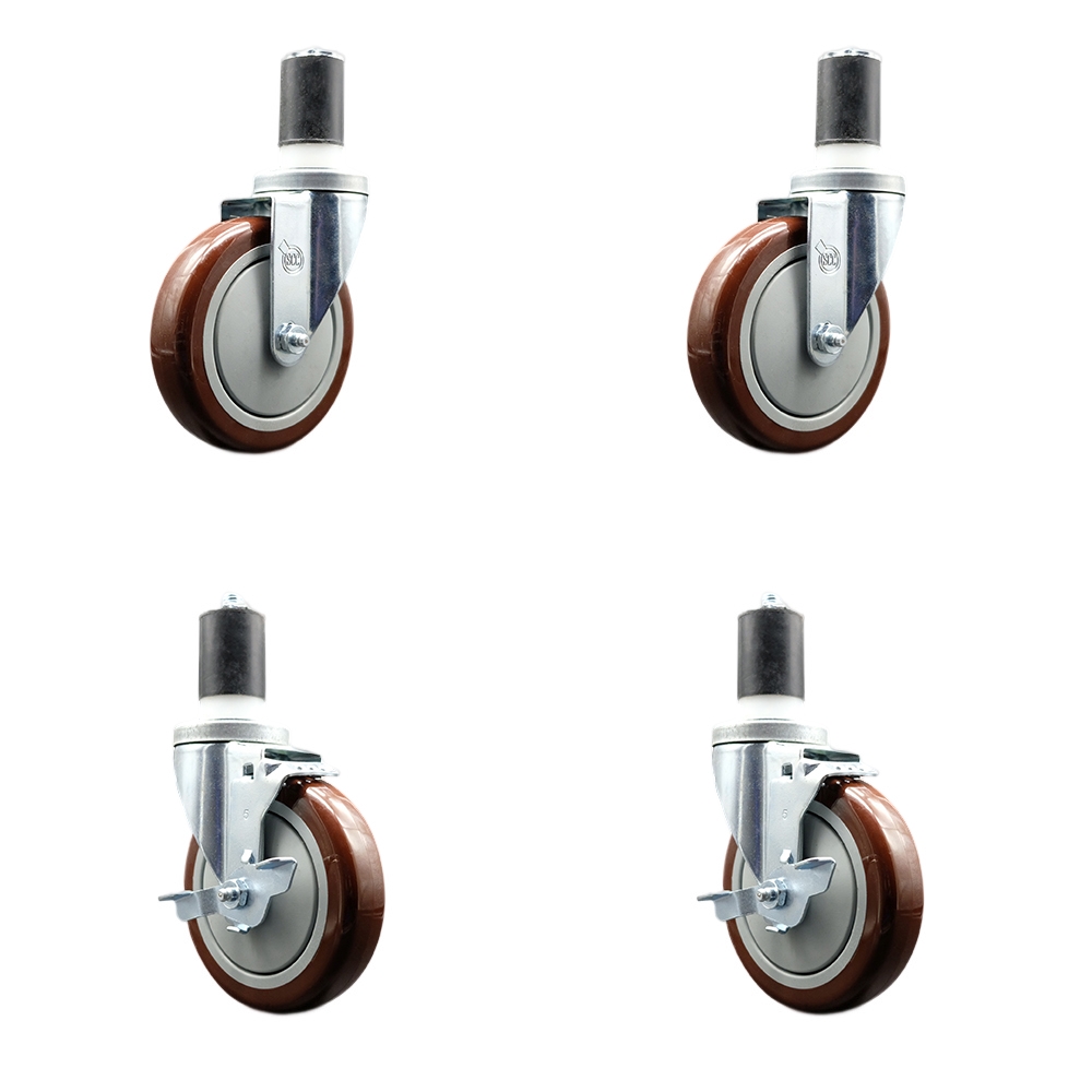 Regency Work Table and Equipment Stand Caster Set – 5 Inch Maroon Poly Wheel -  Replacement Caster Set - 2 Swivel Casters and 2 Swivel Casters with Brakes - Set of 4 - Service Caster Brand — photo 1