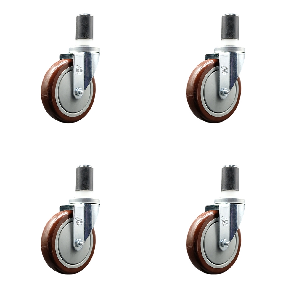 Regency Work Table and Equipment Stand Replacement Caster Set – 5 Inch Maroon Polyurethane Wheel - 4 Swivel Casters - Set of 4 - Service Caster Brand — photo 1