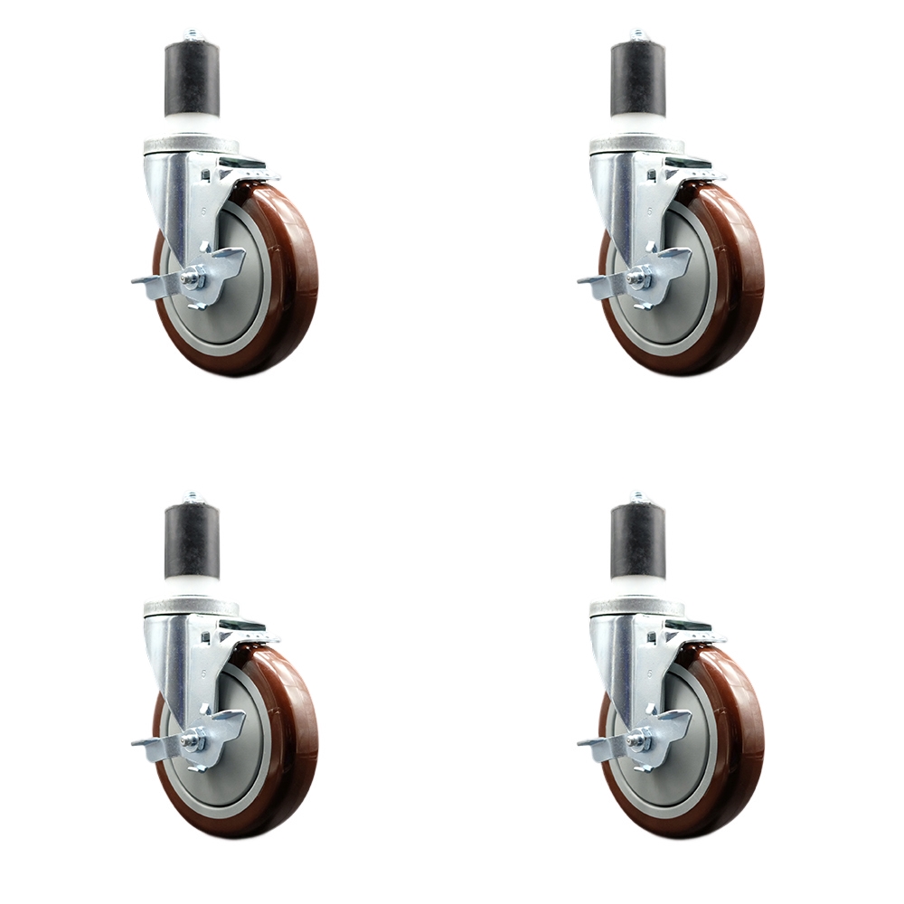 Regency Work Table and Equipment Stand Replacement Locking Caster Set – 5 Inch Maroon Polyurethane Wheel - 4 Swivel Casters - Set of 4 - Service Caster Brand — photo 1