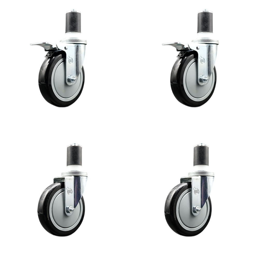 Regency Work Table and Equipment Stand Caster Set – 5 Inch Black Poly Wheel -  Replacement Casters - 2 Swivel with Total Lock Brakes and 2 Swivel Casters - Set of 4 - Service Caster Brand — photo 1