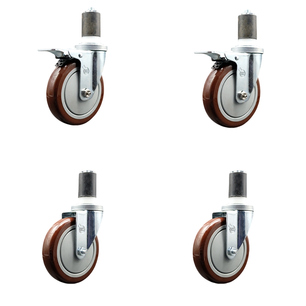 Regency Work Table and Equipment Stand Caster Set – 5 Inch Maroon Poly Wheel - Replacement Casters - 2 Swivel with Total Lock Brakes and 2 Swivel Casters - Set of 4 - Service Caster Brand — photo 1