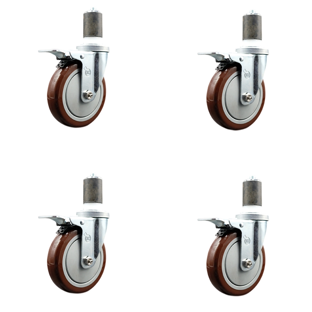 Regency Work Table and Equipment Stand Replacement Total Locking Caster Set – 5 Inch Maroon Polyurethane Wheel - 4 Swivel Casters - Set of 4- Service Caster Brand — photo 1