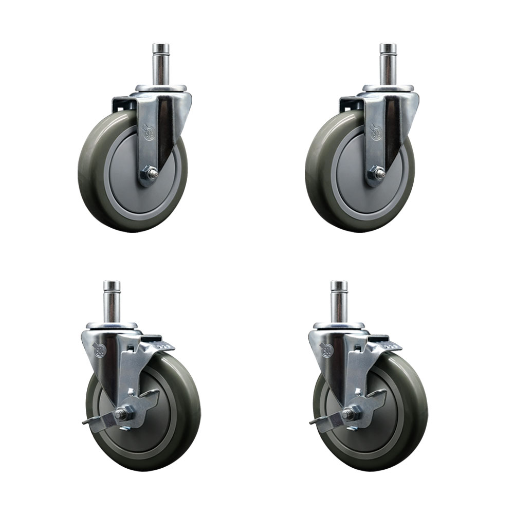 Service Caster Brand Replacement Set for Rapids Casters 4A461 - Swivel .845 Inch Grip Ring Stem Casters with 5 Inch Red Polyurethane Wheels- Includes 2 Swivel Casters and 2 Swivel Casters with Brakes — photo 1