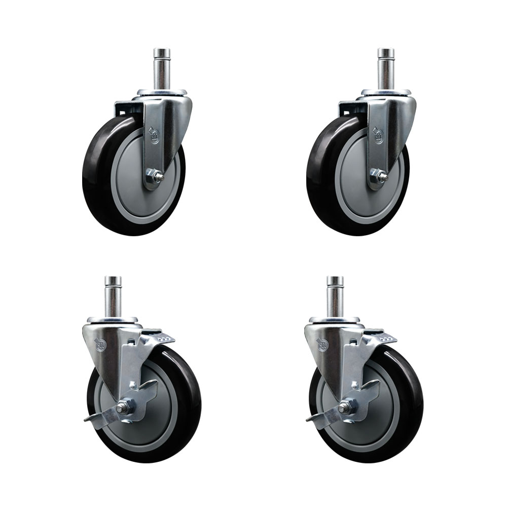 460EC26 EC-26 Regency 5 Inch Grip Ring Stem Caster Set-Fits Regency Shelving Units-Light Duty Replacement-Black Poly Wheel-Includes 2 Swivel Casters&2 Swivel Casters with Brakes-Service Caster Brand — photo 1