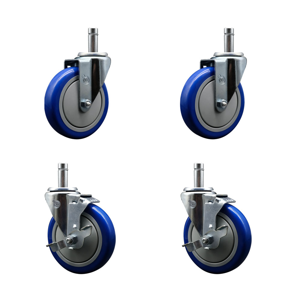 460EC26 EC-26 Regency 5 Inch Grip Ring Stem Caster Set-Fits Regency Shelving Units-Light Duty Replacement-Blue Poly Wheel-Includes 2 Swivel Casters&2 Swivel Casters with Brakes-Service Caster Brand — photo 1