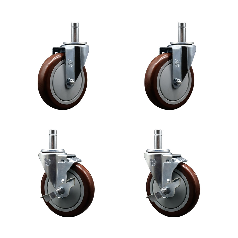 460EC26 EC-26 Regency 5 Inch Grip Ring Stem Caster Set-Fits Regency Shelving Units-Light Duty Replacement-Maroon Poly Wheel-Includes 2 Swivel Casters&2 Swivel Casters with Brakes-Service Caster Brand — photo 1