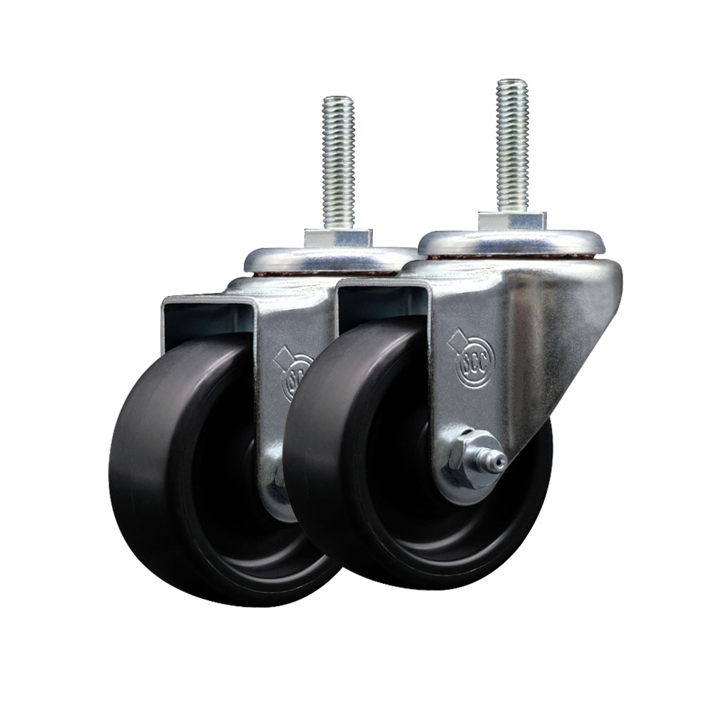 Service Caster Brand Replacement Set for SawStop Casters - Swivel 3/8 Inch Threaded Stem Casters with 3 Inch Polyolefin Wheel - Includes 2 Swivel Casters - Fits SawStop MB-CNS-000 Saw Mobile Base — photo 1