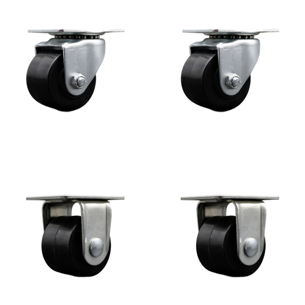 Low Profile Business Machine Top Plate Caster Set- 2-1/2 Inch by 1-3/4 Inch Polyolefin Wheel-Roller Bearing-1,600 lbs. Total Capacity-Includes 2 Swivel Casters and 2 Rigid Casters-Service Caster Brand — photo 1