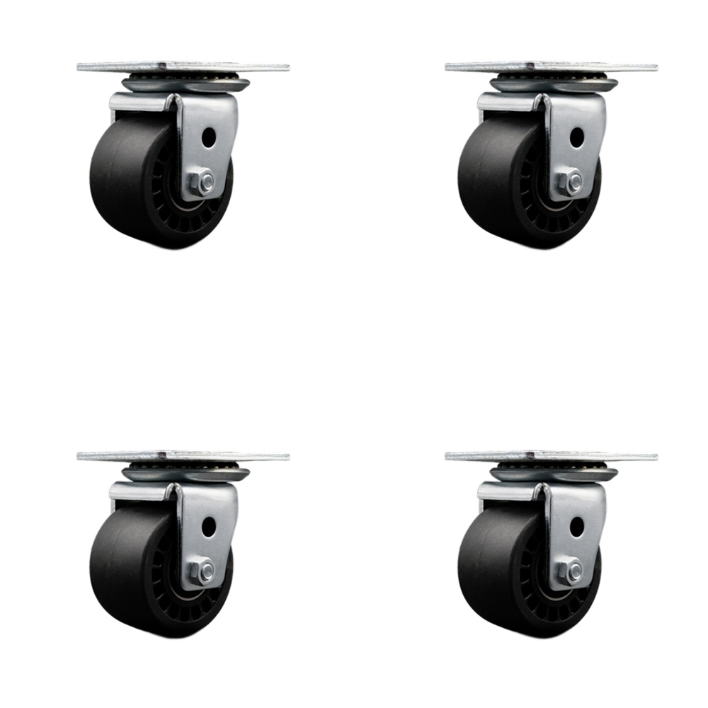 Low Profile Business Machine Swivel Top Plate Caster Set - 3 Inch by 1-13/16 Inch Glass Filled Nylon Wheel - Ball Bearing - 4,000 lbs. Total Capacity - Includes 4 Swivel Casters - Service Caster Brand — photo 1