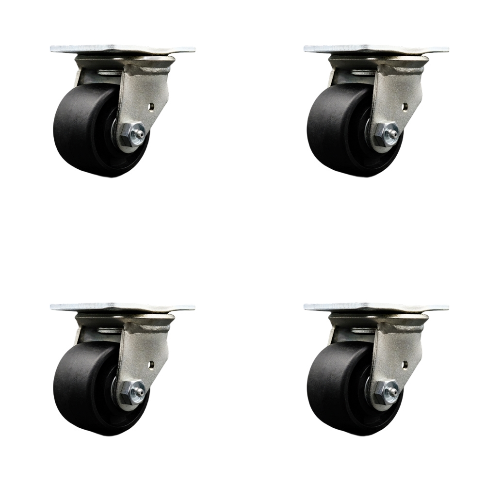 Low Profile Business Machine Swivel Top Plate Caster Set - 3 Inch by 1-13/16 Inch Glass Filled Nylon Wheel - Ball Bearing - 4,000 lbs. Total Capacity - Includes 4 Swivel Casters - Service Caster Brand — photo 1