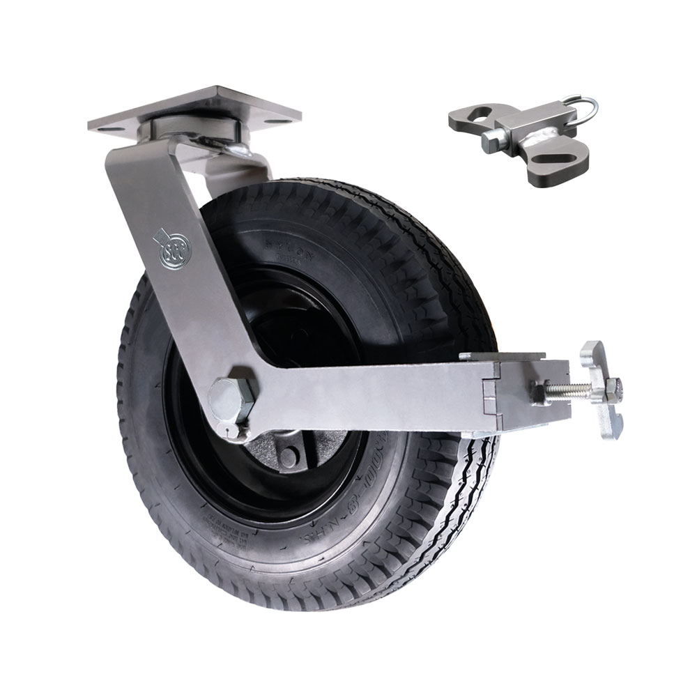 16 Inch Swivel Pneumatic Caster - Black Rubber Wheel with Tapered Bearings - Bolt On Swivel Lock and Face Contact Brake - Heavy Duty Caster - 1,220 lbs. Capacity Per Caster - Service Caster Brand — photo 1