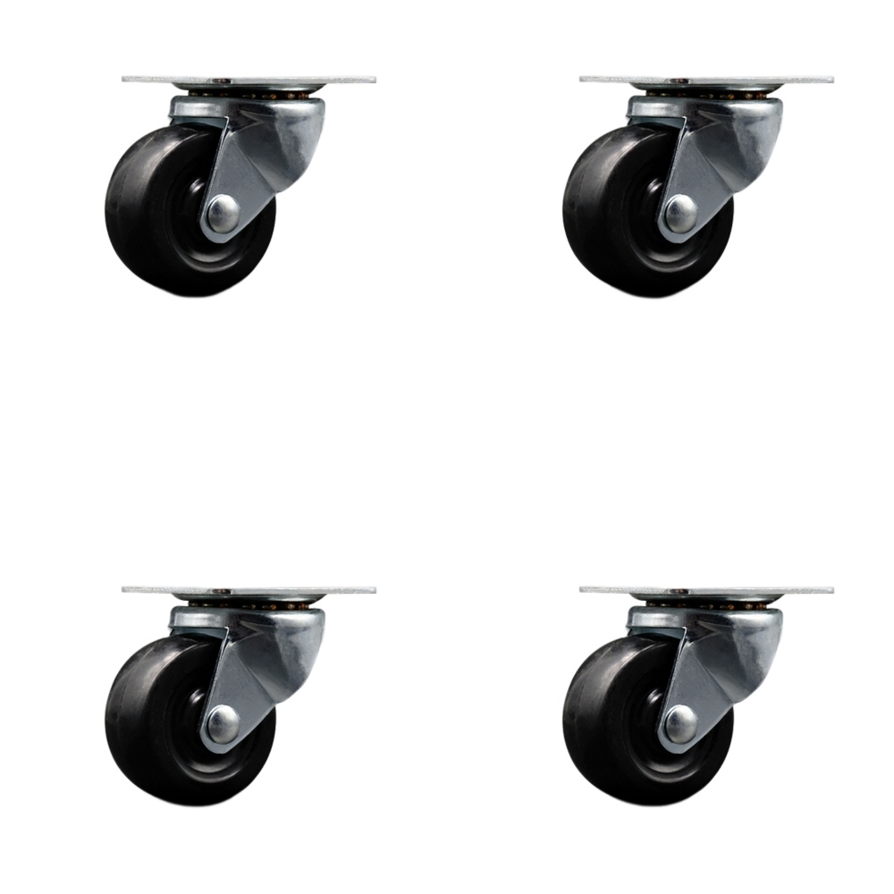 General Duty Dolly Swivel Top Plate Caster Set - 2 Inch by 13/16 Inch Hard Rubber Wheel - 500 lbs. Total Capacity - Service Caster Brand — photo 1