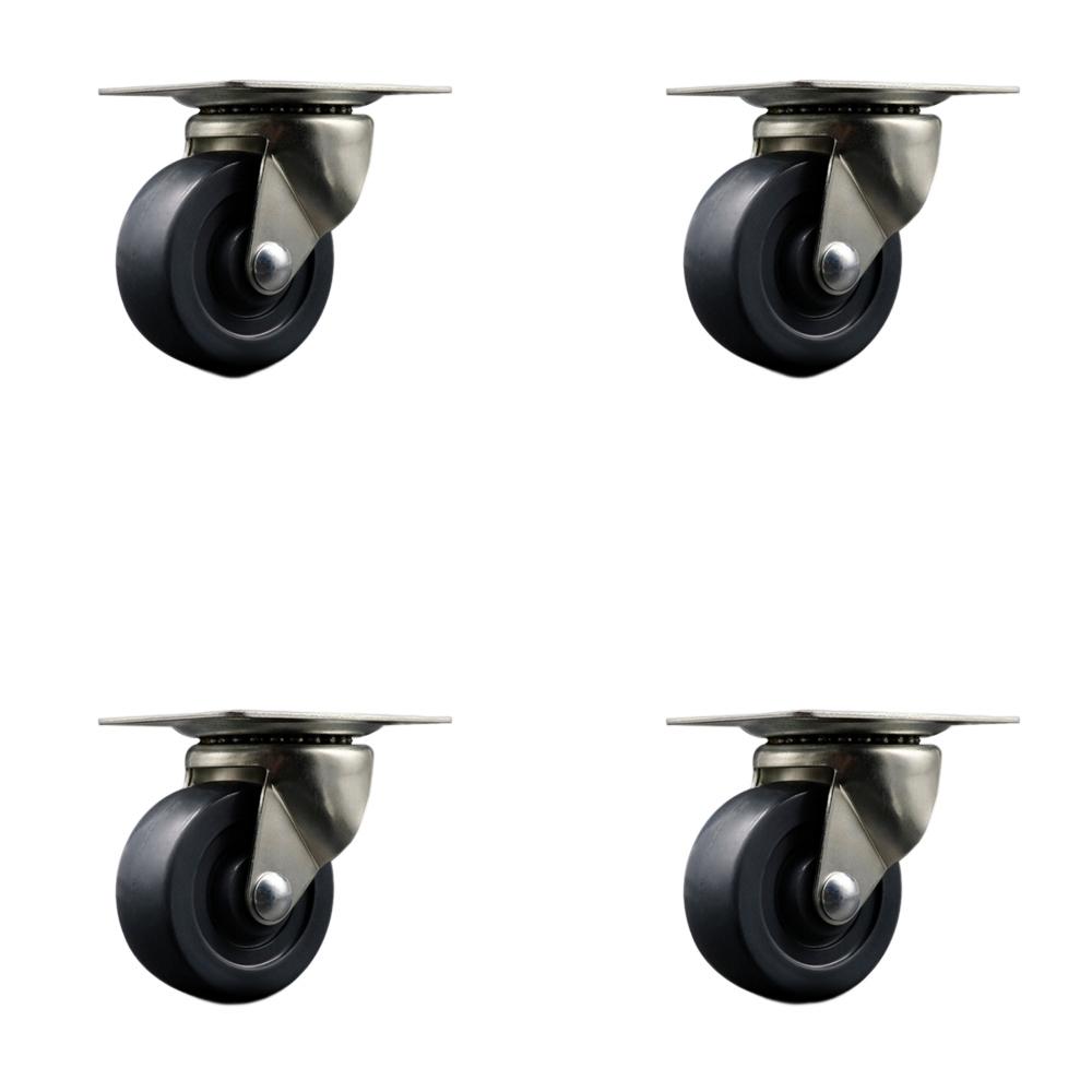 General Duty Dolly Swivel Top Plate Caster Set - 3 Inch by 1-1/4 Inch Hard Rubber Wheel - 900 lbs. Total Capacity - Service Caster Brand — photo 1