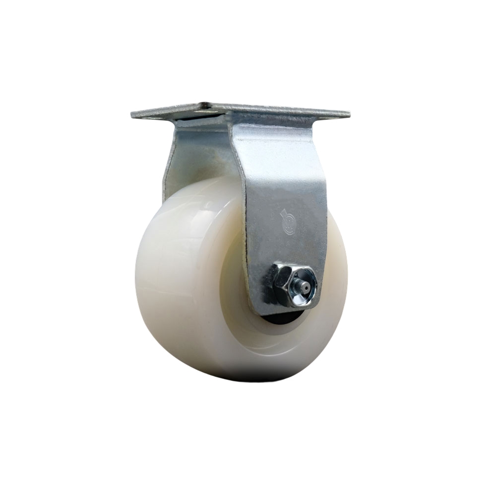 Rigid Top Plate Caster – White 4 Inch by 2 Inch Nylon Wheel – Roller Bearing – 450 lbs. Capacity Per Caster – Service Caster Brand — photo 1