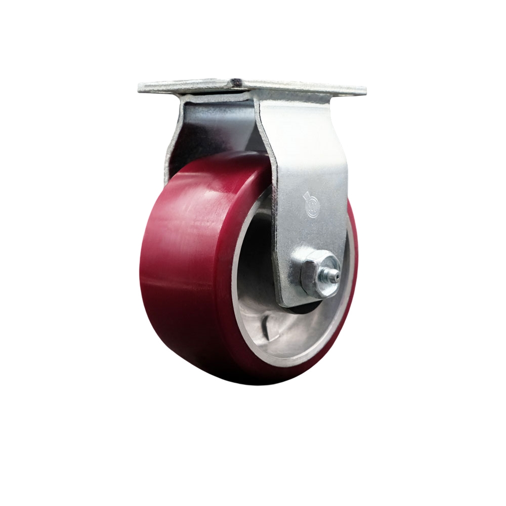 Rigid Top Plate Caster – Maroon 4 Inch by 2 Inch Polyurethane on Aluminum Wheel – Ball Bearing – 450 lbs. Capacity Per Caster – Service Caster Brand — photo 1