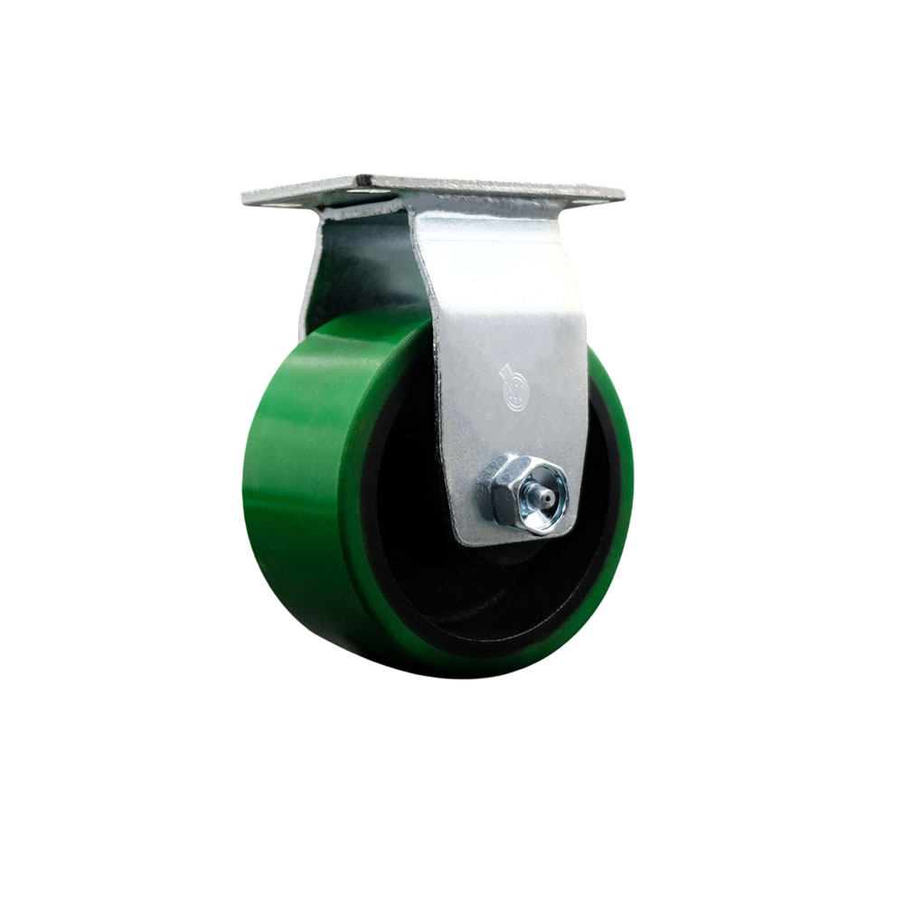 Rigid Top Plate Caster – Green 4 Inch by 2 Inch Polyurethane on Cast Iron Wheel – Ball Bearing – 450 lbs. Capacity Per Caster – Service Caster Brand — photo 1