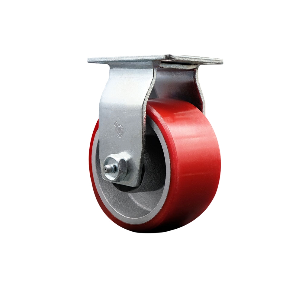Rigid Top Plate Caster – Red 4 Inch by 2 Inch Polyurethane on Cast Iron Wheel – Ball Bearing – 450 lbs. Capacity Per Caster – Service Caster Brand — photo 1