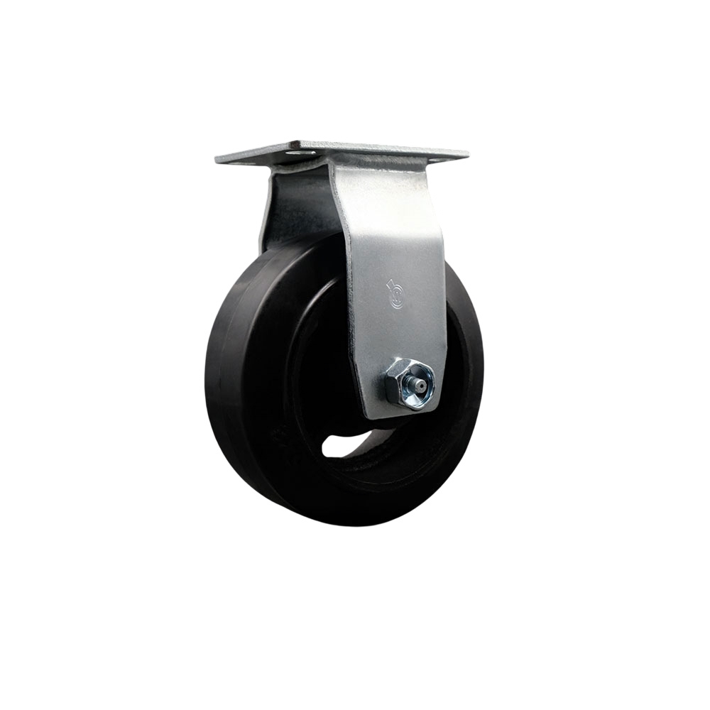 Rigid Top Plate Caster – Black 4 Inch by 2 Inch Rubber on Cast Iron Wheel – Ball Bearing – 400 lbs. Capacity Per Caster – Service Caster Brand — photo 1
