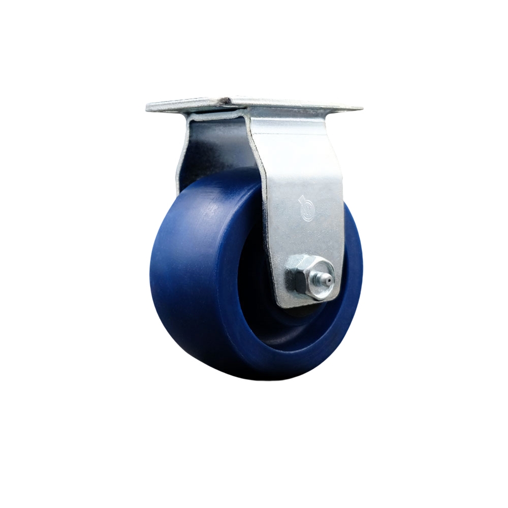 Rigid Top Plate Caster – Blue 4 Inch by 2 Inch Solid Polyurethane Wheel – Roller Bearing – 450 lbs. Capacity Per Caster – Service Caster Brand — photo 1