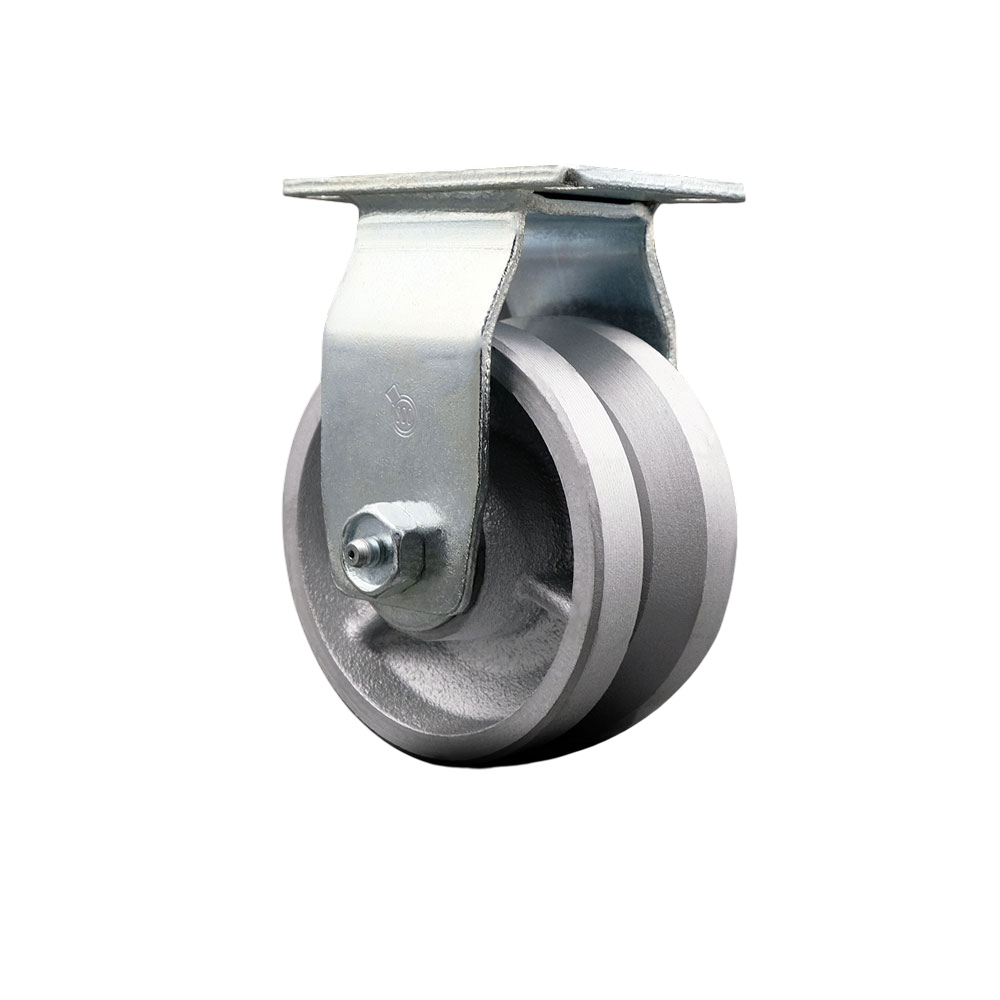 Rigid Top Plate Caster – Silver 4 Inch by 2 Inch V-Groove Semi Steel Cast Iron Wheel – Ball Bearing – 450 lbs. Capacity Per Caster – Service Caster Brand — photo 1