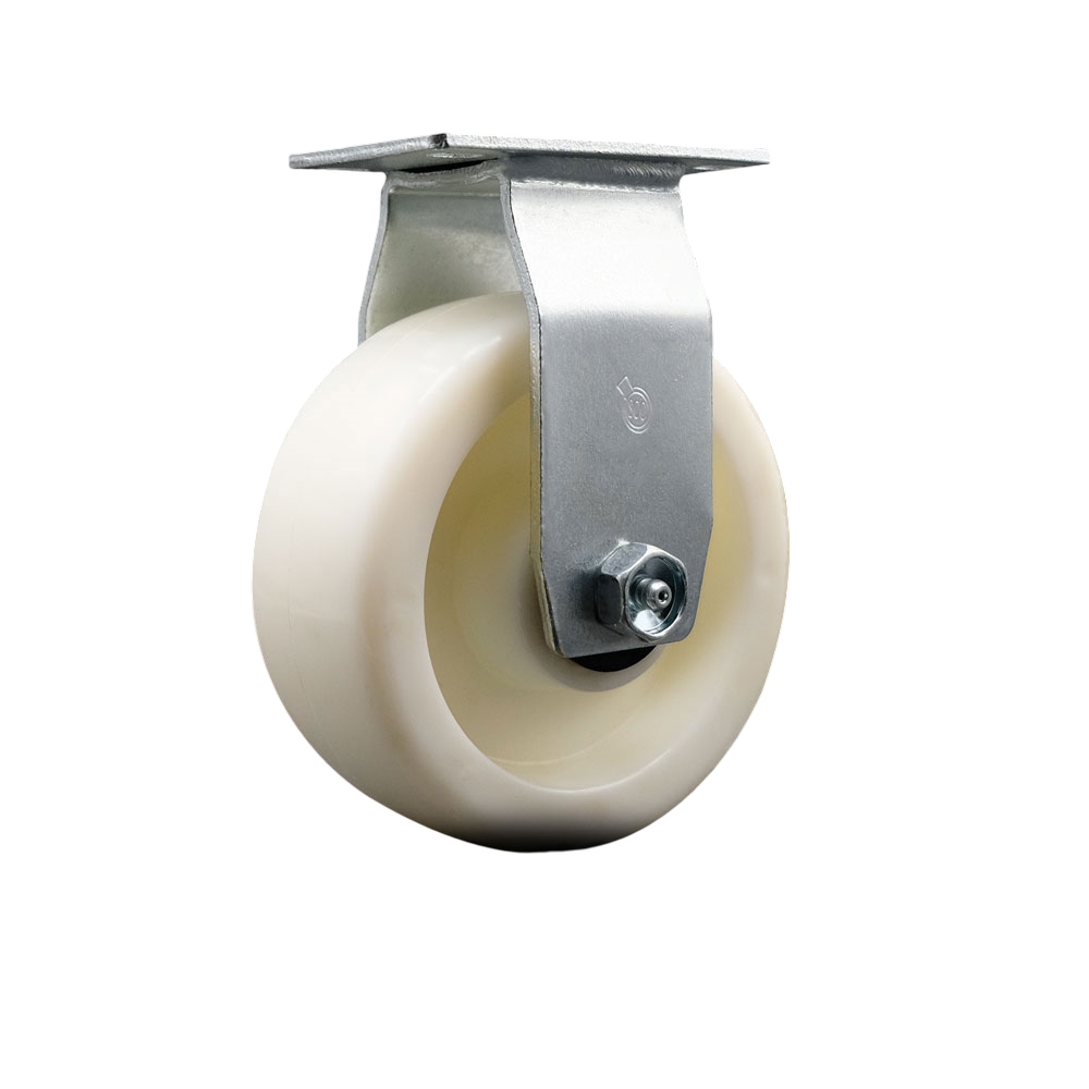 Rigid Top Plate Caster – White 5 Inch by 2 Inch Nylon Wheel – Roller Bearing – 450 lbs. Capacity Per Caster – Service Caster Brand — photo 1