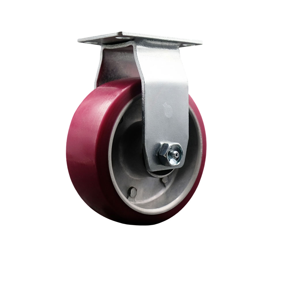 Rigid Top Plate Caster – Maroon 5 Inch by 2 Inch Polyurethane on Aluminum Wheel – Roller Bearing – 450 lbs. Capacity Per Caster – Service Caster Brand — photo 1